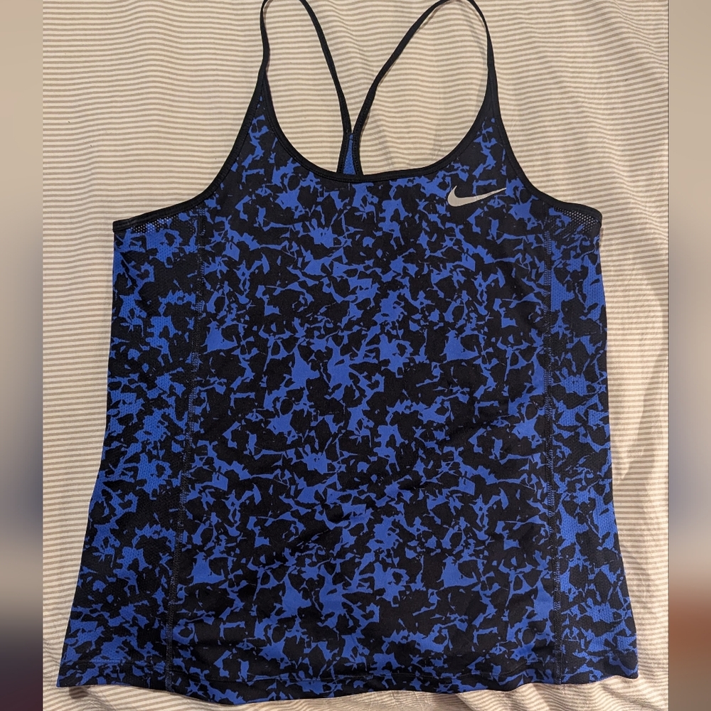 Nike Women's Black and Blue Camouflage Tank Top